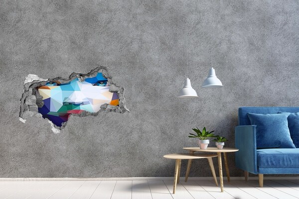 3D sticker gat in stenen muur Een landschap in de kleuren van de geometrie.