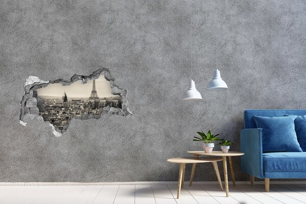 3D muursticker gescheurde muur Uitzicht op Parijs met de Eiffeltoren
