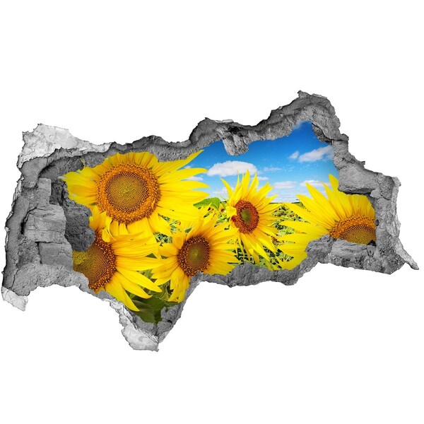 Zelfklevende 3D wandsticker illusie Een bloemenparadijs met zonnebloemen.
