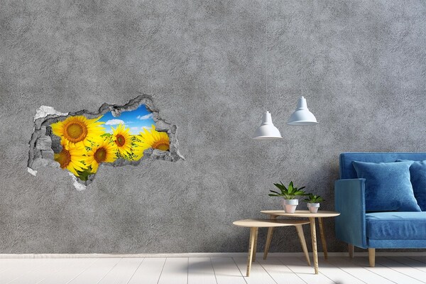 Zelfklevende 3D wandsticker illusie Een bloemenparadijs met zonnebloemen.