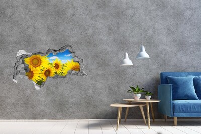 Zelfklevende 3D wandsticker illusie Een bloemenparadijs met zonnebloemen.