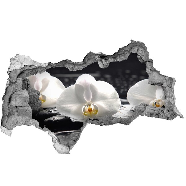 Wandsticker 3D doorkijk Orchideebloem op het water