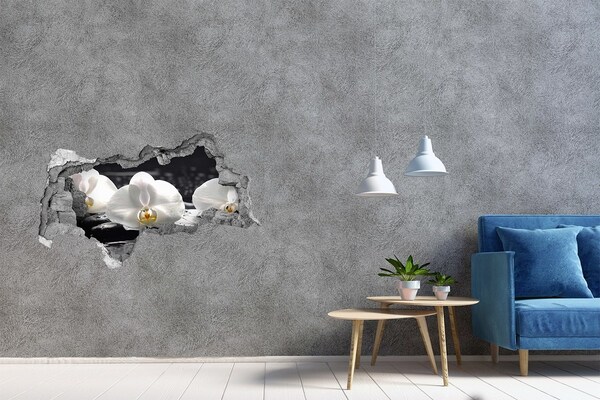 Wandsticker 3D doorkijk Orchideebloem op het water
