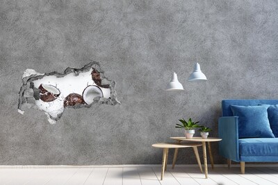 Zelfklevende 3D wandsticker illusie Kokosnoot verfrissing in water