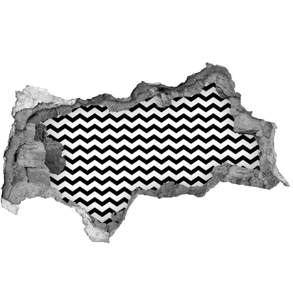 3D muursticker gescheurde muur Zwart-witte zigzaglijnen in een gat in de muur