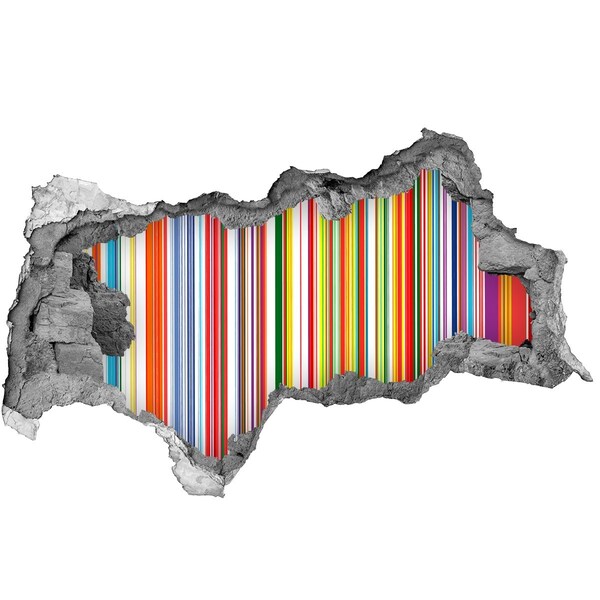 Zelfklevende 3D wandsticker illusie Kleurrijke strepen door een gat in de muur
