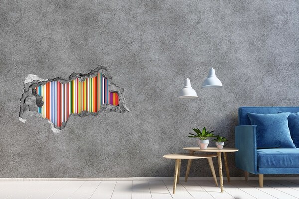 Zelfklevende 3D wandsticker illusie Kleurrijke strepen door een gat in de muur