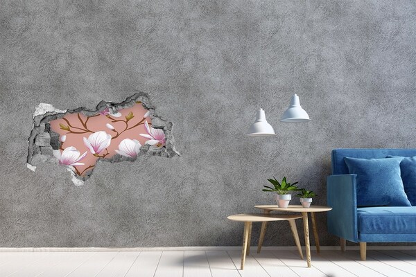 3D muursticker gescheurde muur Bloemenmotief op de muur