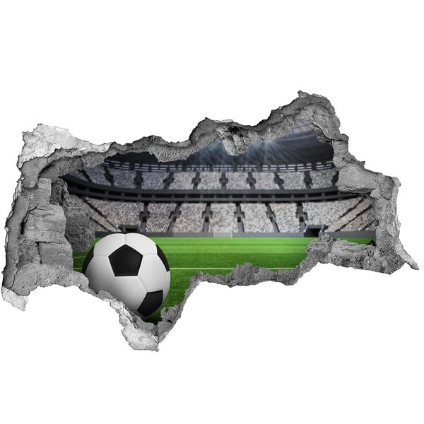 3D sticker gat in stenen muur Voetbalstadion met een bal