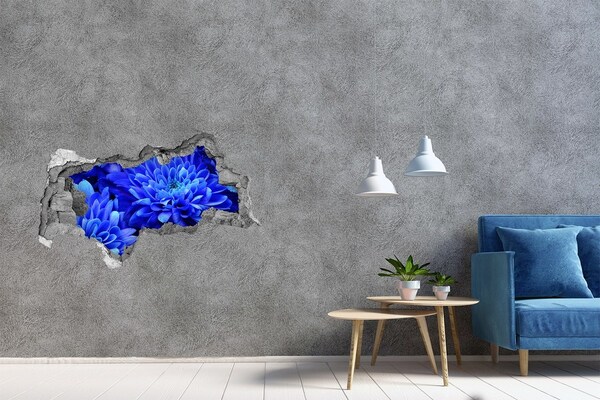 Zelfklevende 3D wandsticker illusie Blauwe bloem in een gat in de muur