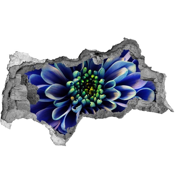 3D sticker gat in stenen muur Een bloem in blauwe tinten