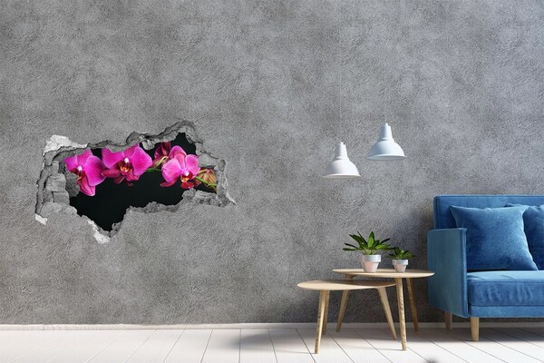Zelfklevende 3D wandsticker illusie Orchidee door de muur
