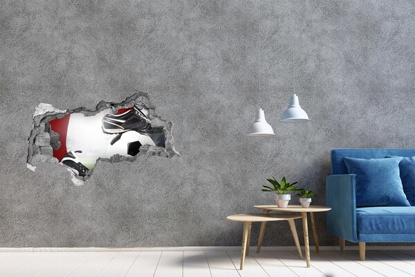 Zelfklevende 3D wandsticker illusie Voetbalpassie tot ver buiten de muren