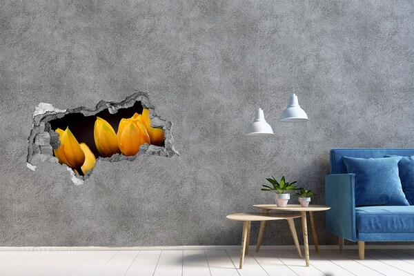 3D sticker gat in stenen muur Bloemen in een gat in de muur