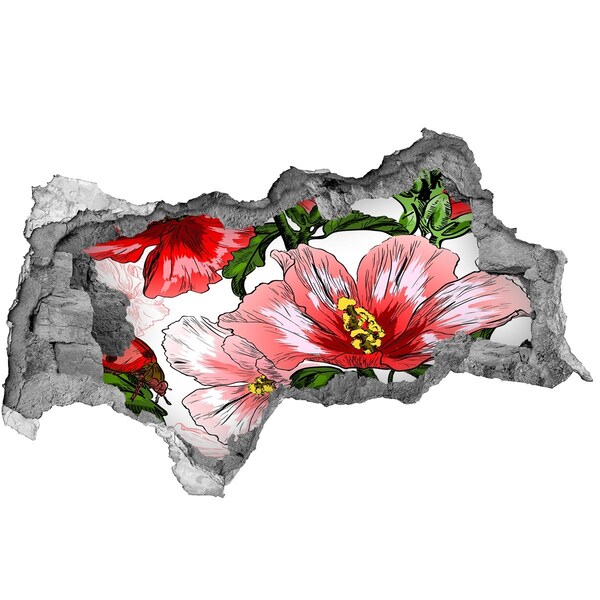 3D muursticker gescheurde muur Bloemen in een gat in de muur