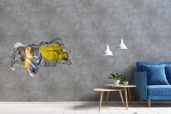 Zelfklevende 3D wandsticker illusie Tijger in zijn natuurlijke habitat