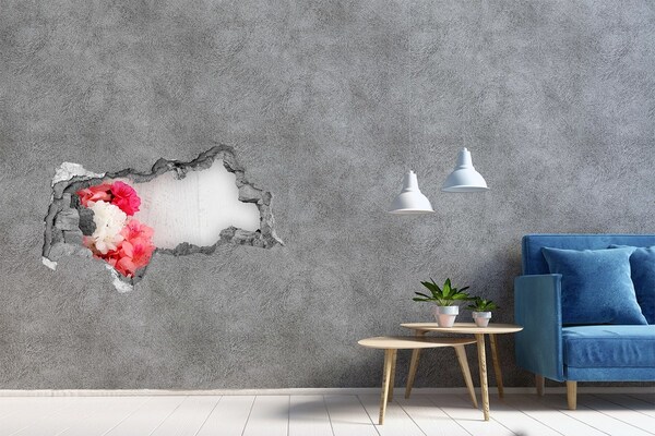 3D sticker gat in stenen muur Een bloemenparadijs achter de muur