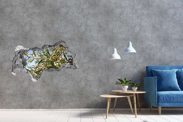 3D sticker gat in stenen muur Olijfboom in het zonlicht