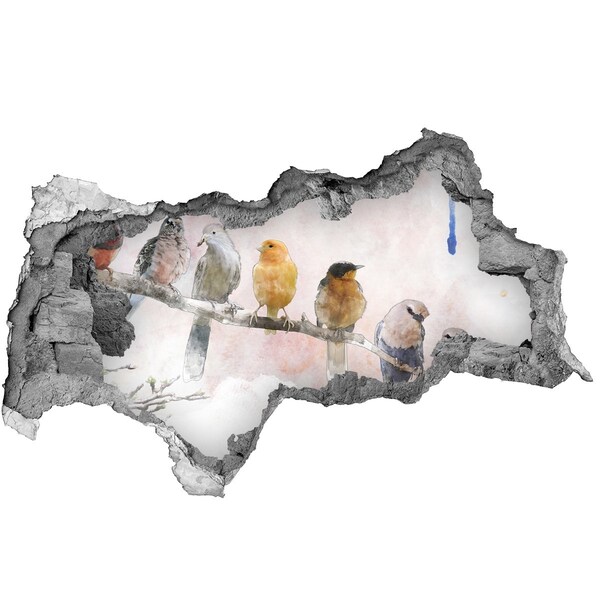 Wandsticker 3D doorkijk Vogels op een tak