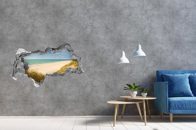 Wandsticker 3D doorkijk Caribisch strand door een gat in de muur