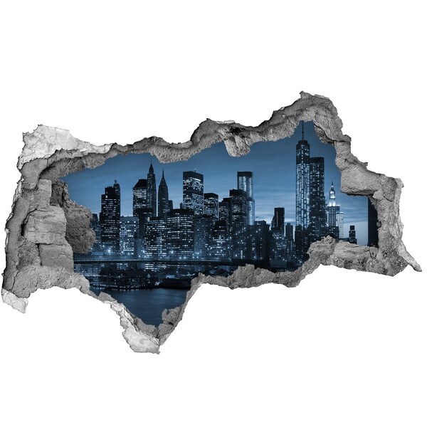 Zelfklevende 3D wandsticker illusie Uitzicht op New York 's nachts