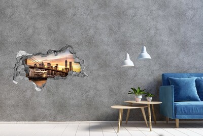 Wandsticker 3D doorkijk Brooklyn Bridge bij zonsondergang