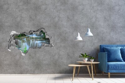 3D sticker gat in stenen muur Waterval in de jungle