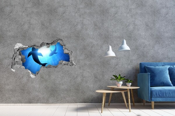Wandsticker 3D doorkijk Onderwaterwereld met haaien