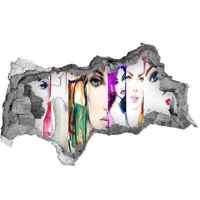 Dziura 3d fototapeta naklejka Kobiece portrety w dziurze w ścianie