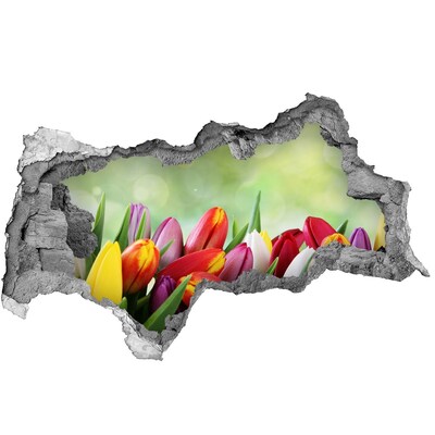 3D muursticker gescheurde muur Een bloemenparadijs achter de muur.