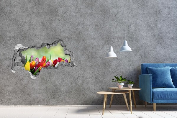 3D muursticker gescheurde muur Een bloemenparadijs achter de muur.