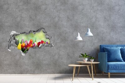 3D muursticker gescheurde muur Een bloemenparadijs achter de muur.