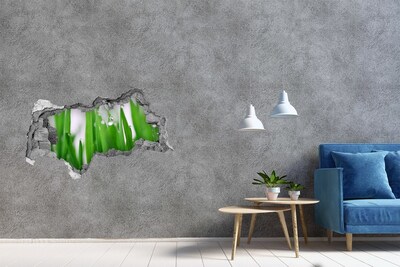 3D sticker gat in stenen muur Groene weide met waterdruppels