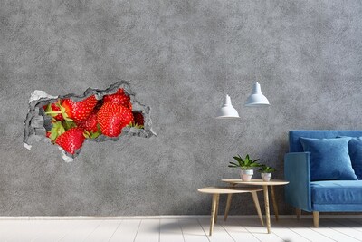 3D muursticker gescheurde muur Sappige aardbeien in beton