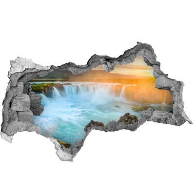 3D muursticker gescheurde muur Waterval in de ondergaande zon