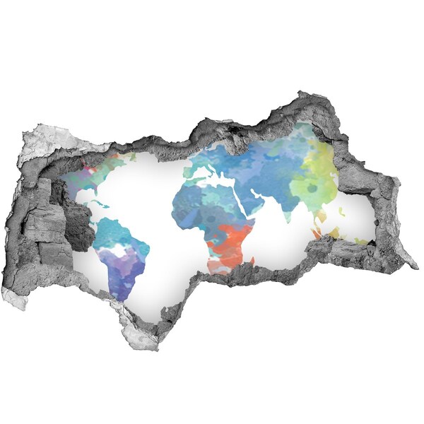 Zelfklevende 3D wandsticker illusie Wereldkaart in een gat in de muur