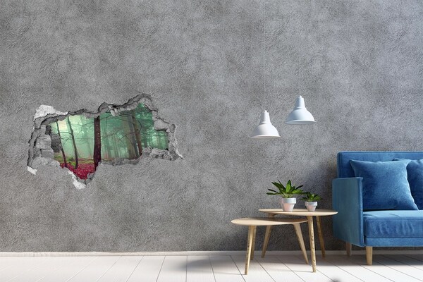 Zelfklevende 3D wandsticker illusie Betoverd bos in de mist