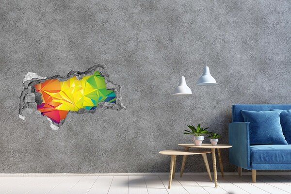 3D sticker gat in stenen muur Een kleurrijke explosie in een betonnen gat