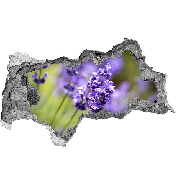 3D sticker gat in stenen muur Lavendelbloemen in een virtueel gat
