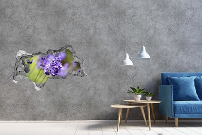 3D sticker gat in stenen muur Lavendelbloemen in een virtueel gat