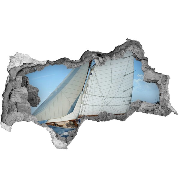 Zelfklevende 3D wandsticker illusie Een jacht op de golven van de zee