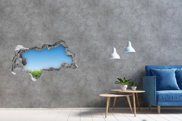 Wandsticker 3D doorkijk Groene weide onder een blauwe hemel