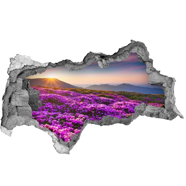 Zelfklevende 3D wandsticker illusie Bloemenlandschap in de bergen