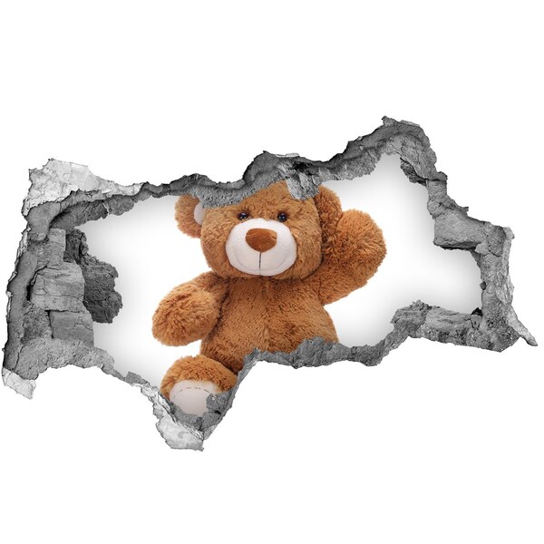 Wandsticker 3D doorkijk Teddybeer in een gat in de muur