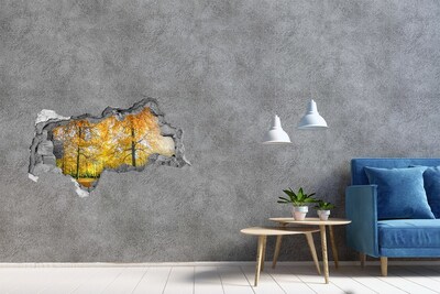 3D muursticker gescheurde muur Gouden herfst in het bos