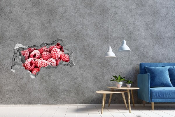 3D muursticker gescheurde muur Bevroren frambozen in een verborgen pareltje.