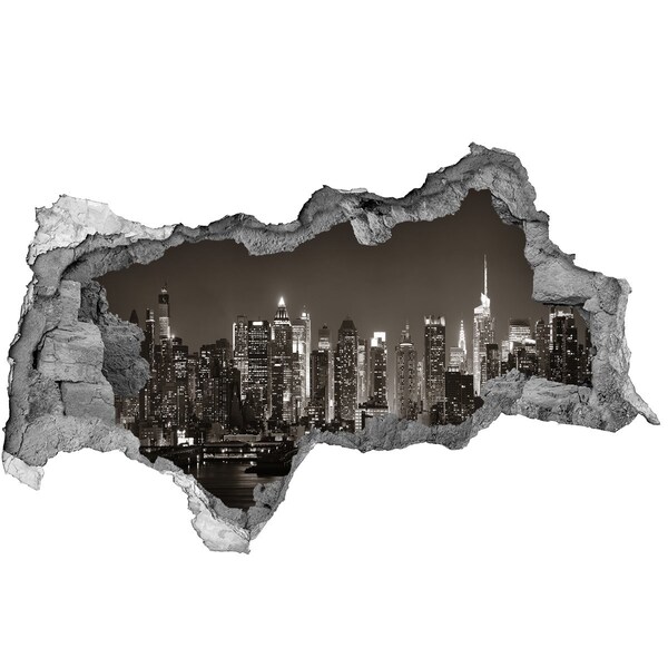 3D muursticker gescheurde muur De skyline van New York 's nachts