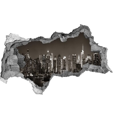3D muursticker gescheurde muur De skyline van New York 's nachts