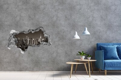 3D muursticker gescheurde muur De skyline van New York 's nachts