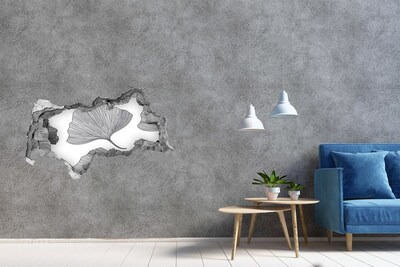 3D sticker gat in stenen muur Bladeren in beton